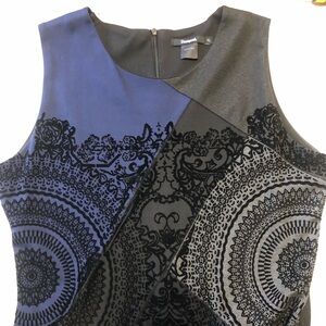 Chic and versatile! Desigual Blue and Black Pencil Dress with velvet overlay XL